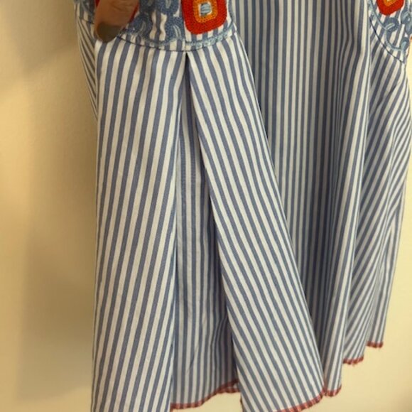 Tory Burch Blue Orange Embroidered Meg Stripped Sleeveless Blouse- Size 6 - Picture 7 of 7